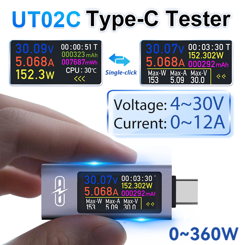 Power Supply Tester - Tester USB z kolorowym ekranem UT02C,